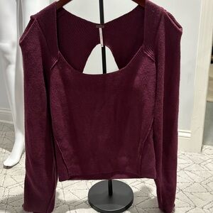 Free People Deep Purple Open Back Knit Sweater! NWT size M So soft!